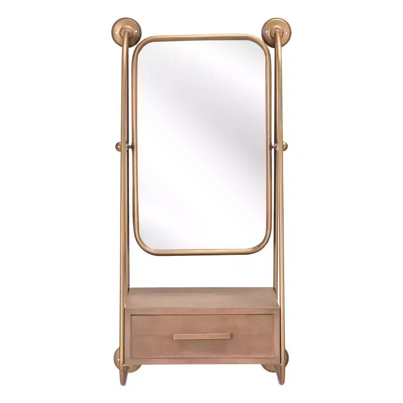 Miroir mural décoratif étagère doré
