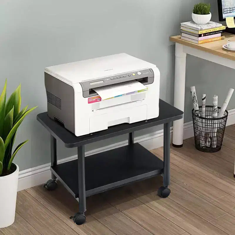 Chariot à imprimante roulant à 2 niveaux sous le bureau avec 2 étagères de rangement Support d'imprimante