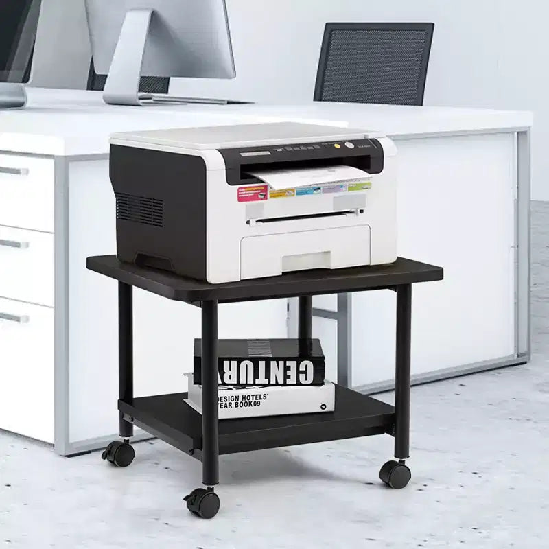 Chariot à imprimante roulant à 2 niveaux sous le bureau avec 2 étagères de rangement Support d'imprimante