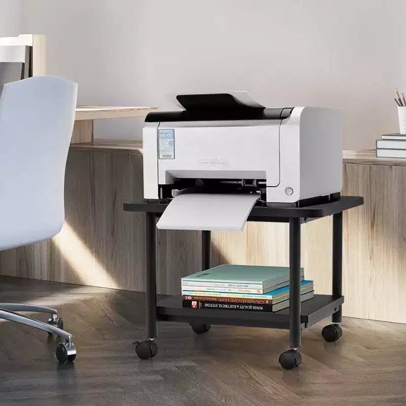 Chariot à imprimante roulant à 2 niveaux sous le bureau avec 2 étagères de rangement Support d'imprimante