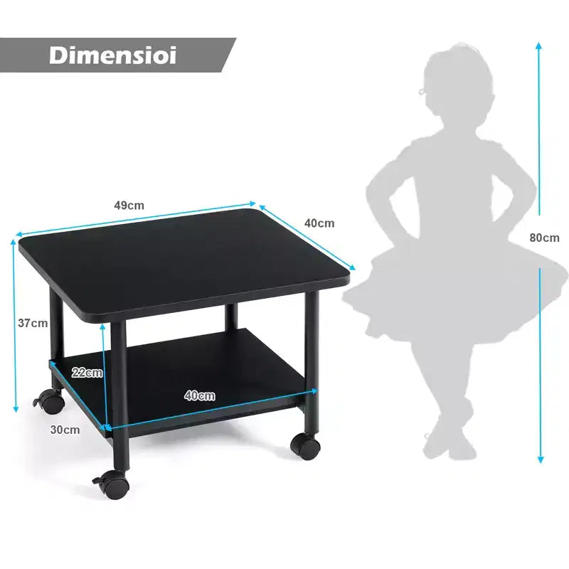 Chariot à imprimante roulant à 2 niveaux sous le bureau avec 2 étagères de rangement Support d'imprimante