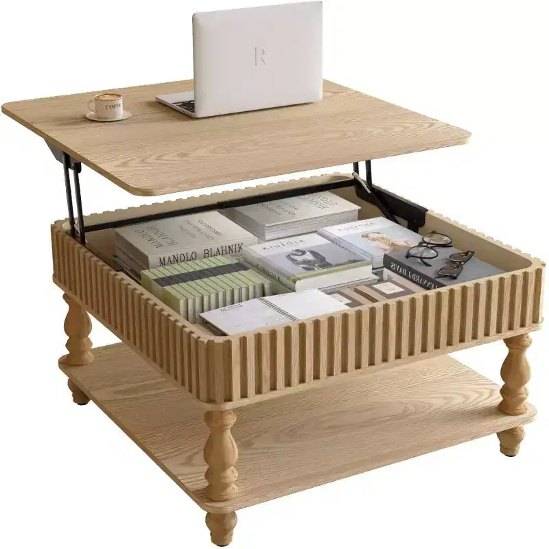 Table basse relevable moderne avec rangement, Table basse avec plateau massif