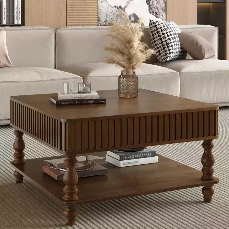 Table basse relevable moderne avec rangement, Table basse avec plateau massif