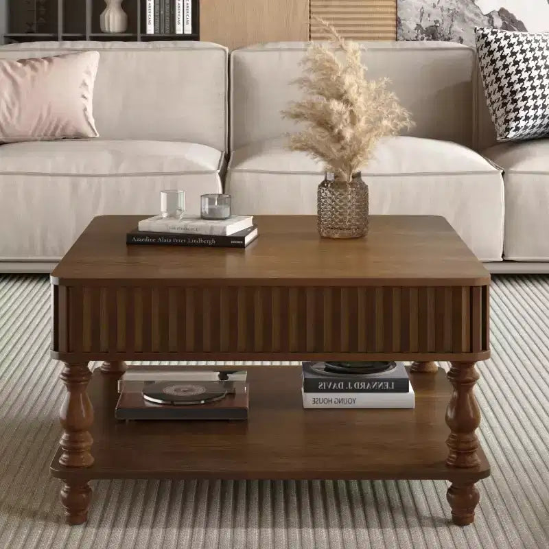Table basse relevable moderne avec rangement, Table basse avec plateau massif