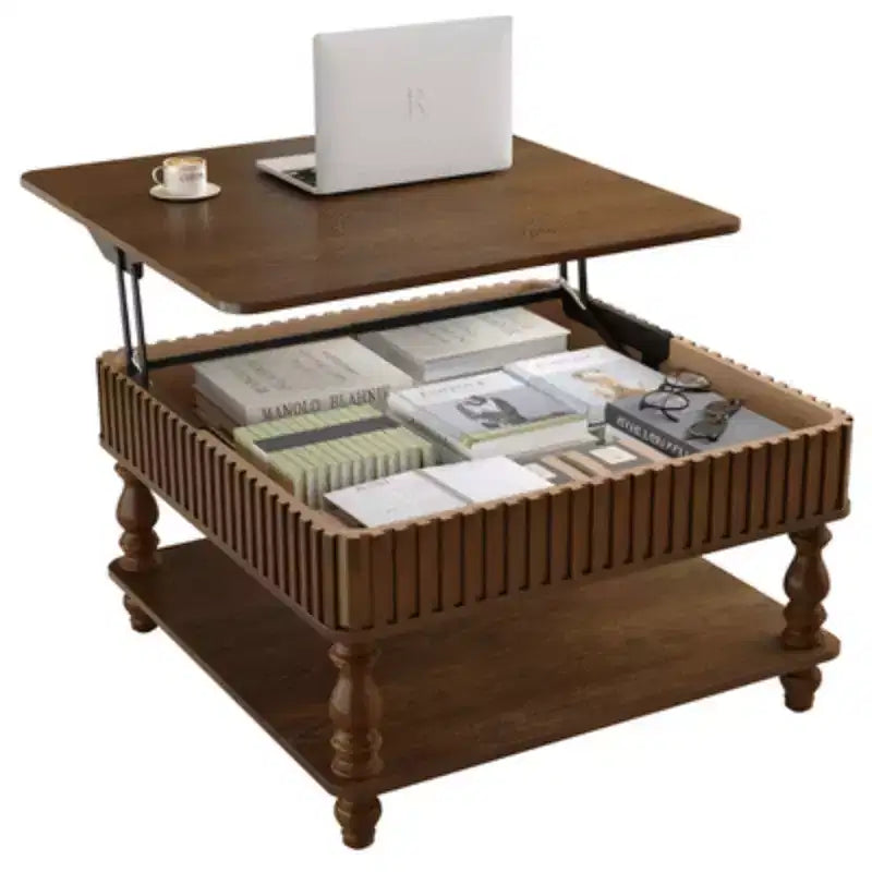 Table basse relevable moderne avec rangement, Table basse avec plateau massif
