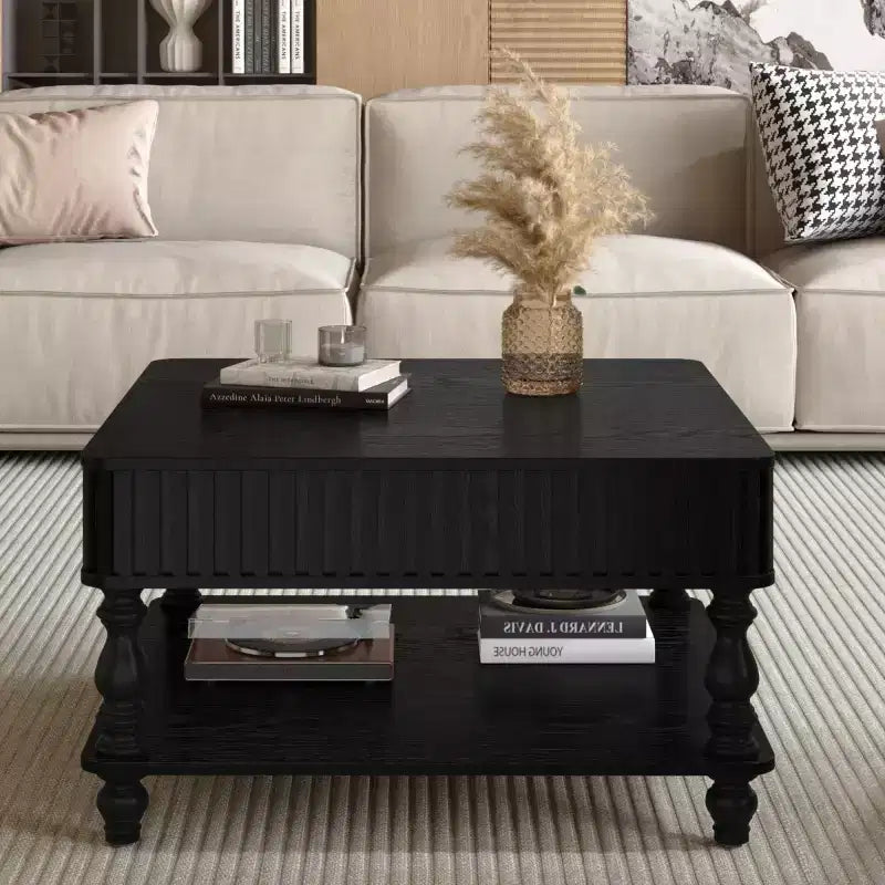 Table basse relevable moderne avec rangement, Table basse avec plateau massif