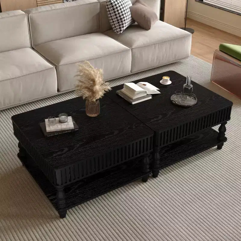 Table basse relevable moderne avec rangement, Table basse avec plateau massif