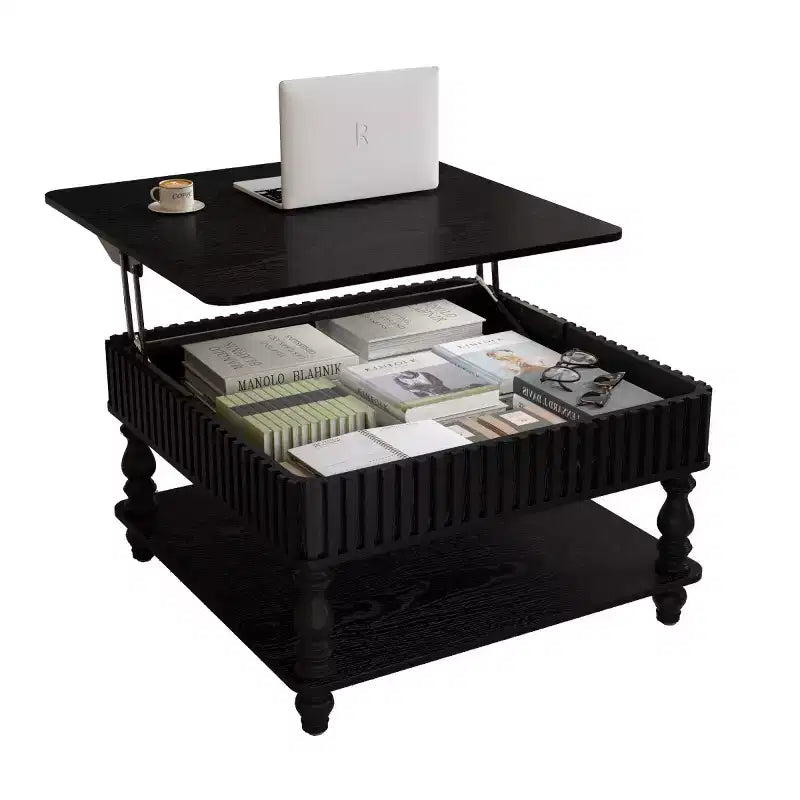 Table basse relevable moderne avec rangement, Table basse avec plateau massif