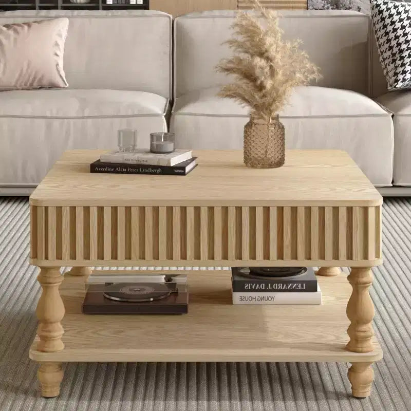 Table basse relevable moderne avec rangement, Table basse avec plateau massif