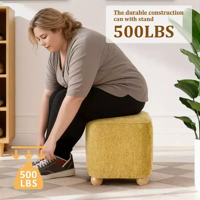 Repose-pieds carré capitonné en chenille avec cadre en bois d'acacia massif