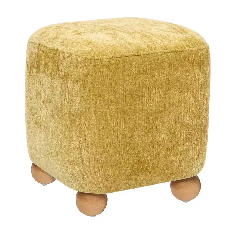 Repose-pieds carré capitonné en chenille avec cadre en bois d'acacia massif