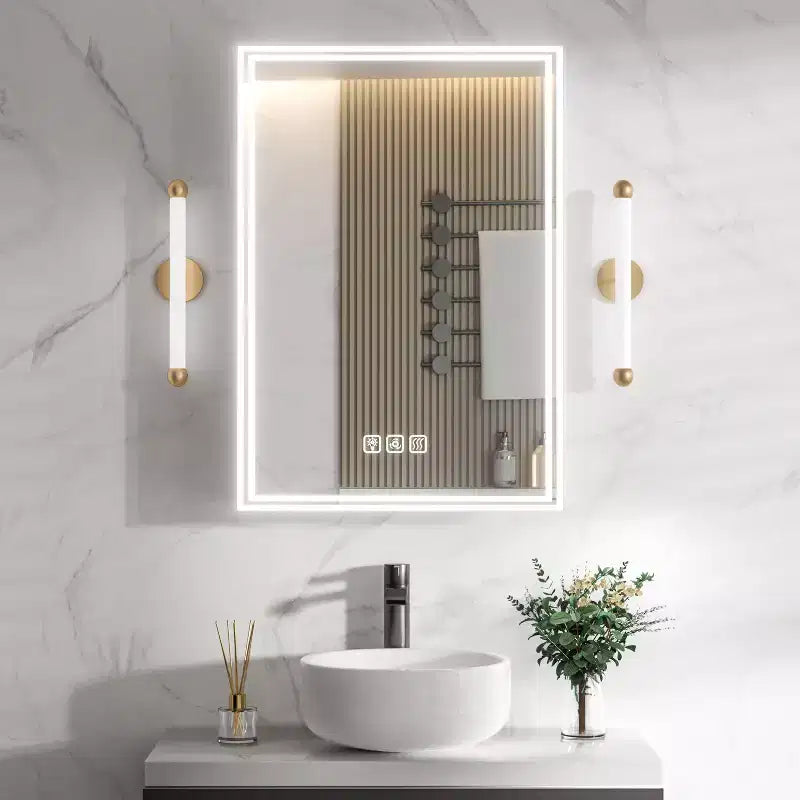 Armoire de toilette rectangulaire en aluminium avec miroir et lumière