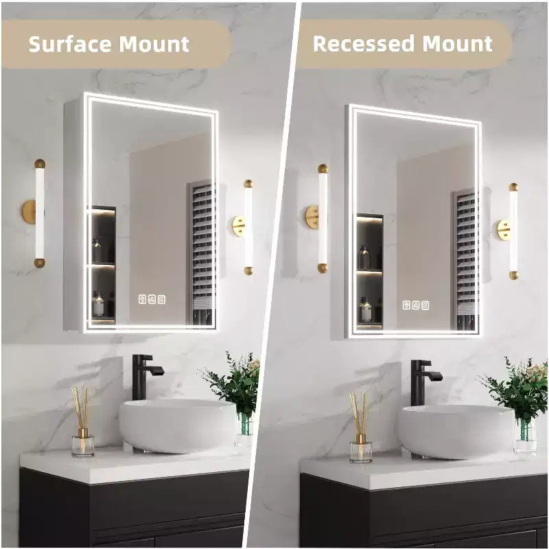 Armoire de toilette rectangulaire en aluminium avec miroir et lumière