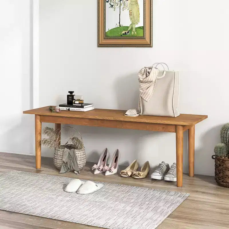 Banc de salle à manger en bois massif, banc d'entrée avec pieds en bois d'hévéa