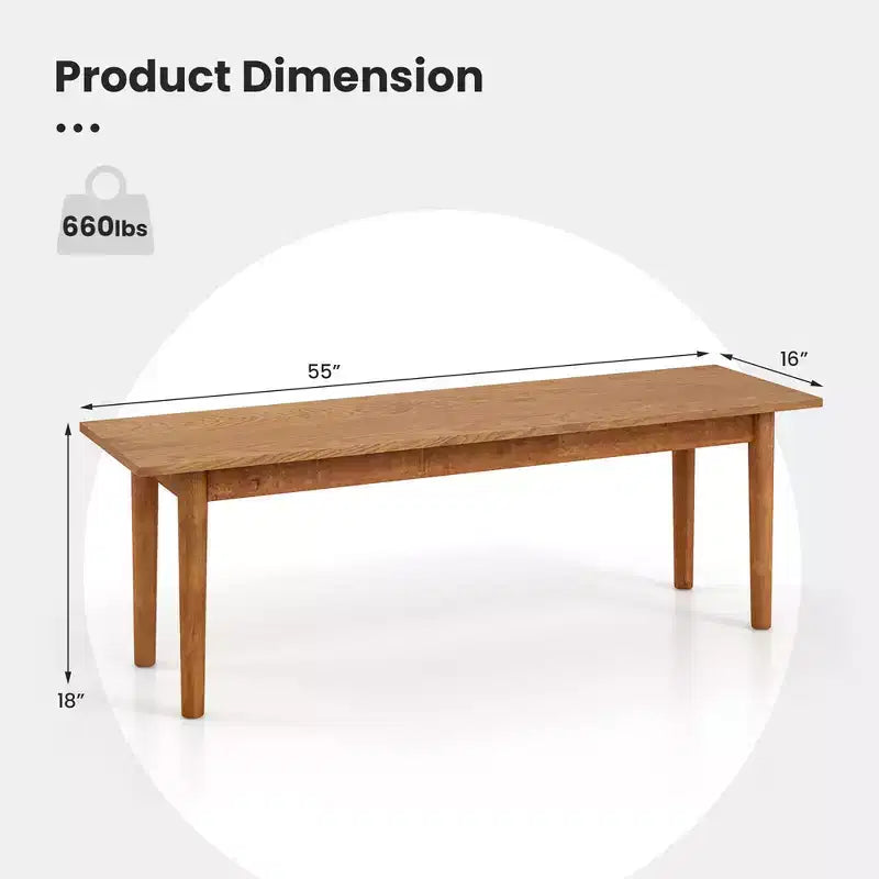 Banc de salle à manger en bois massif, banc d'entrée avec pieds en bois d'hévéa