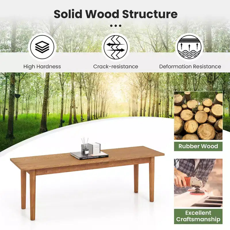 Banc de salle à manger en bois massif, banc d'entrée avec pieds en bois d'hévéa