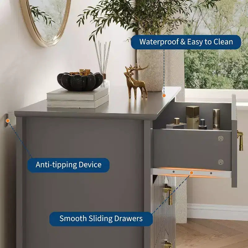 Commode cannelée, Organiseur moderne avec tiroirs profonds