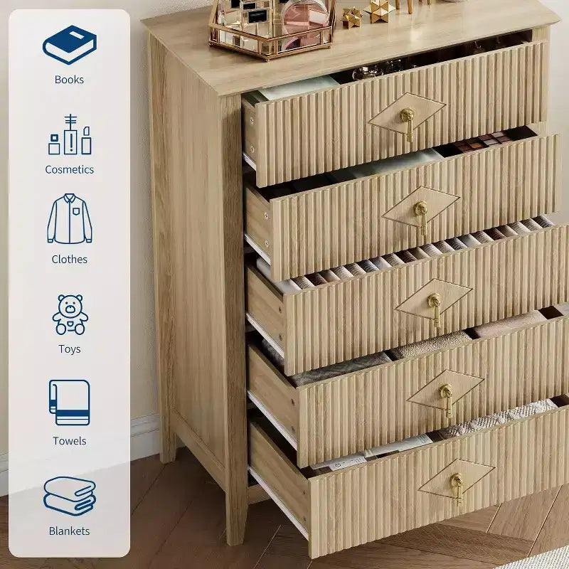 Commode cannelée, Organiseur moderne avec tiroirs profonds