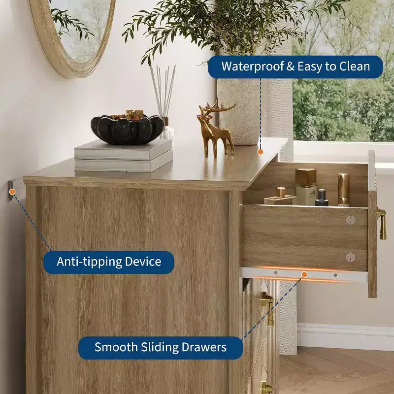 Commode cannelée, Organiseur moderne avec tiroirs profonds
