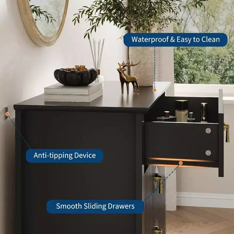 Commode cannelée, Organiseur moderne avec tiroirs profonds
