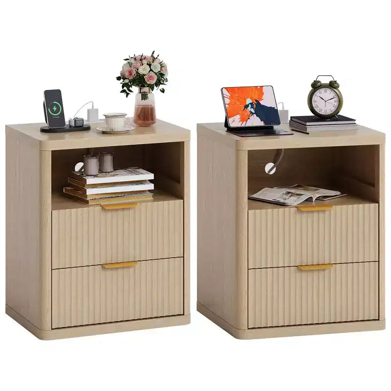 Table de chevet encastrée avec deux tiroirs et espace de rangement ouvert