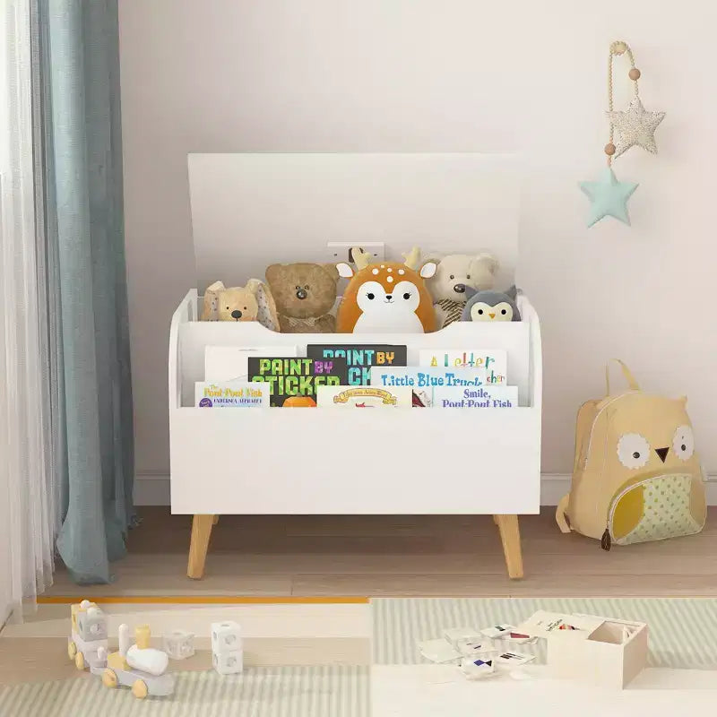 Boîte à jouets en bois, boîte de rangement et organisateur de jouets avec étagère frontale