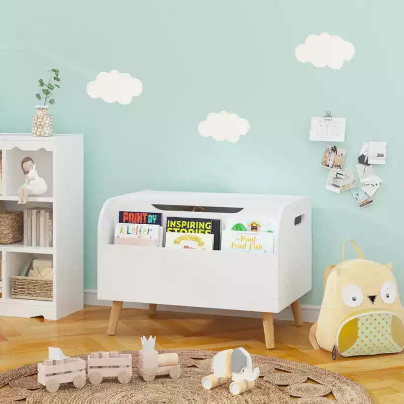 Boîte à jouets en bois, boîte de rangement et organisateur de jouets avec étagère frontale