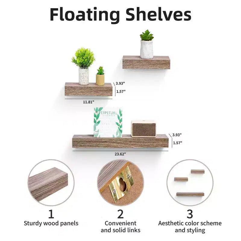 Étagère flottante murale en bois gris clair érable avec support invisible