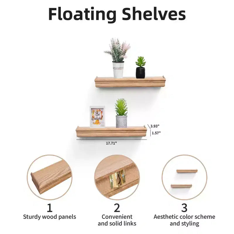 Étagère flottante en érable C avec support invisible pour montage mural en bois