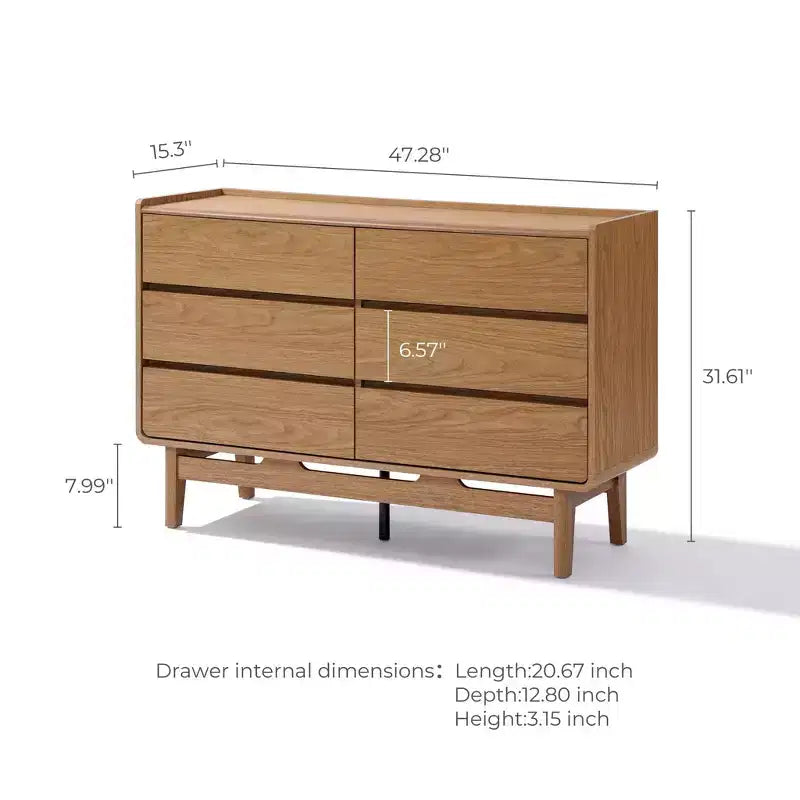 Commode de style Mid-Century à finition naturelle, rangement horizontal
