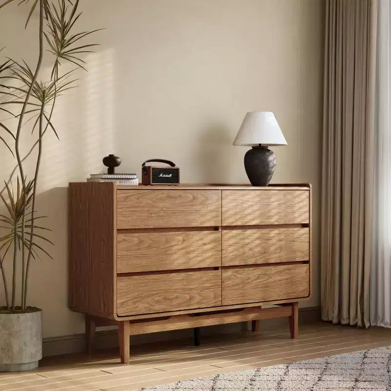 Commode de style Mid-Century à finition naturelle, rangement horizontal