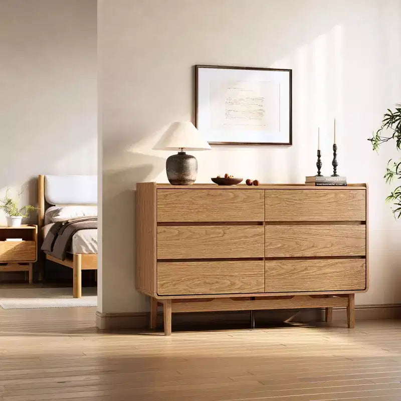 Commode de style Mid-Century à finition naturelle, rangement horizontal