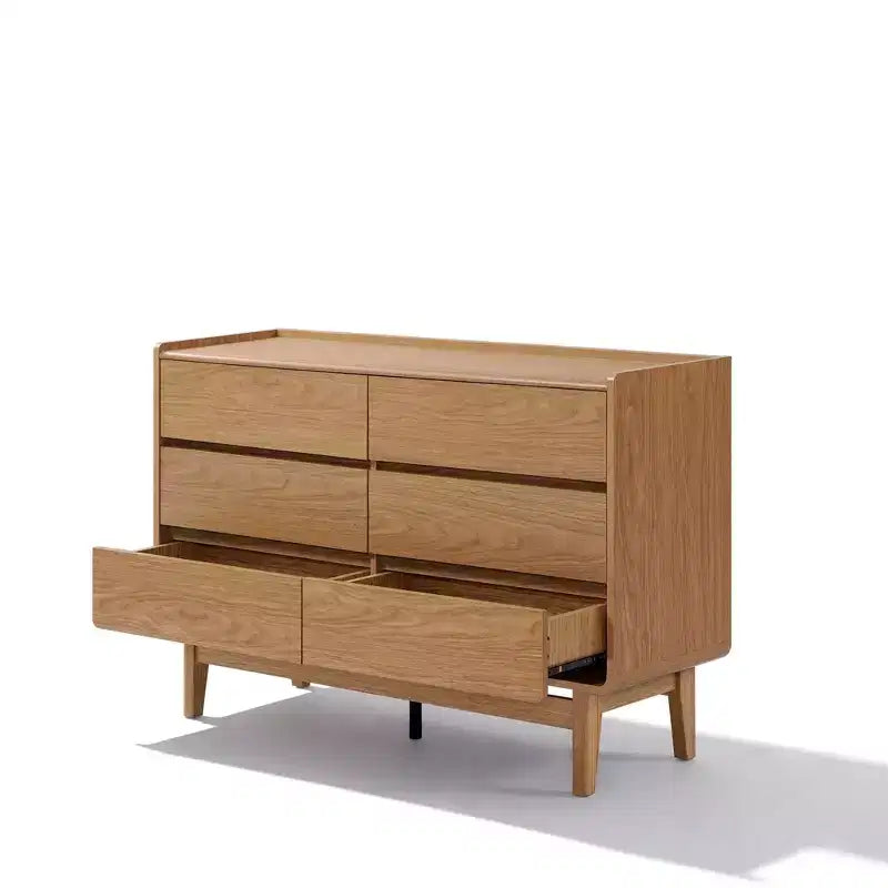 Commode de style Mid-Century à finition naturelle, rangement horizontal