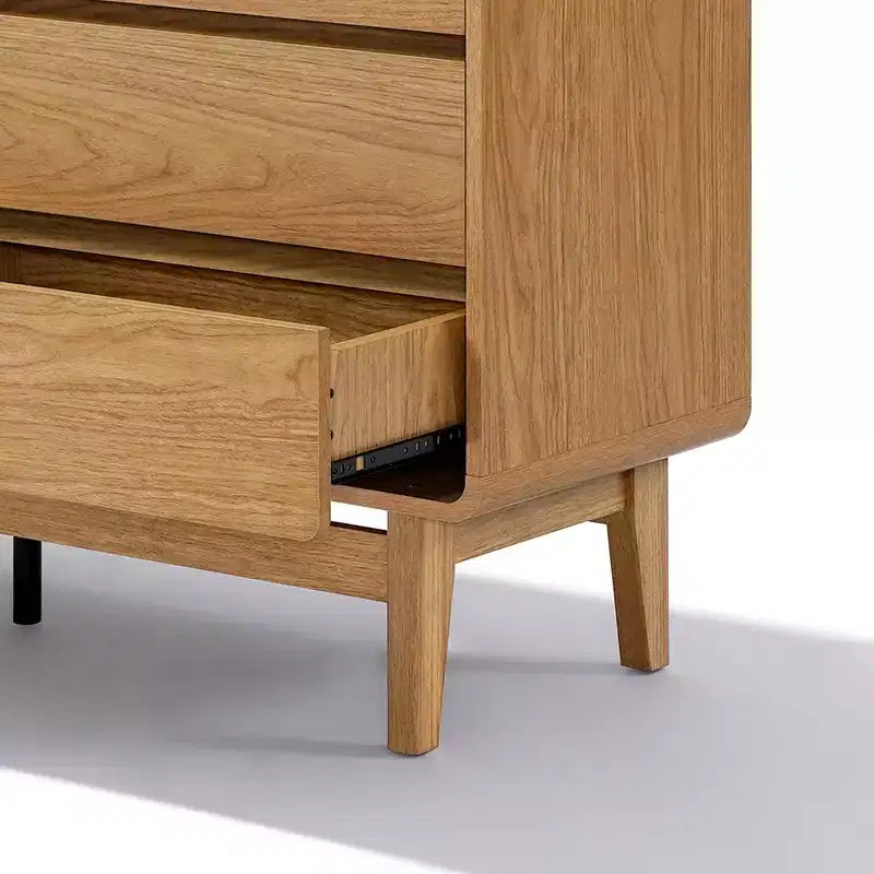 Commode de style Mid-Century à finition naturelle, rangement horizontal