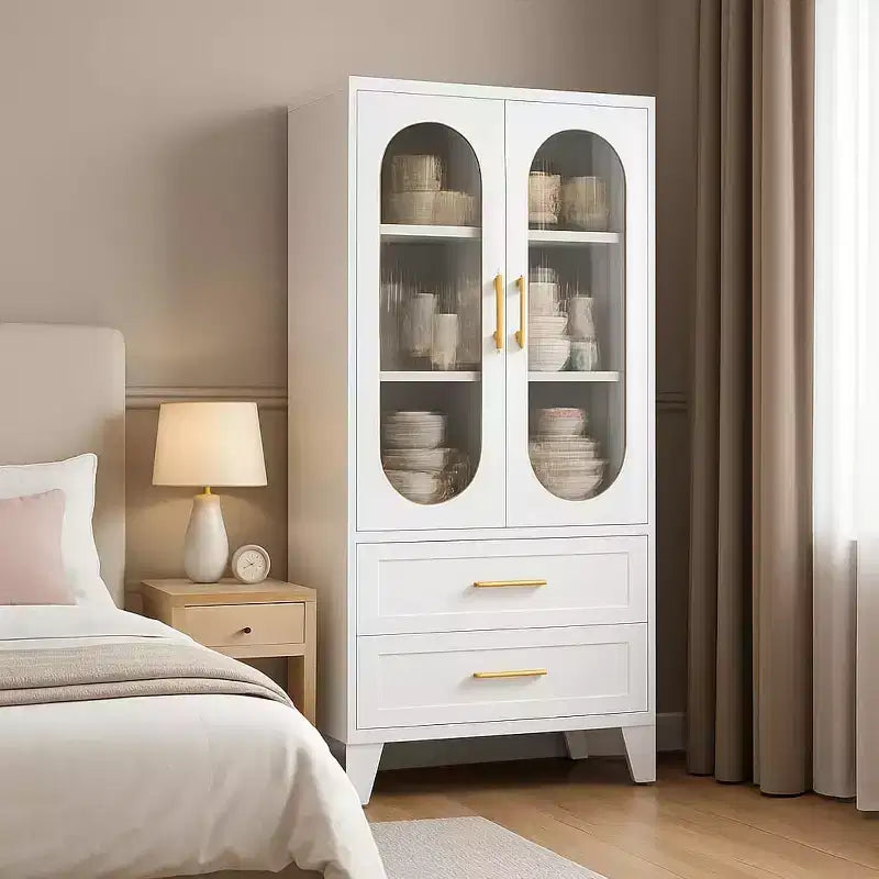 Meuble de rangement pour garde-manger avec tiroir, portes en verre, meuble de garde-manger en métal