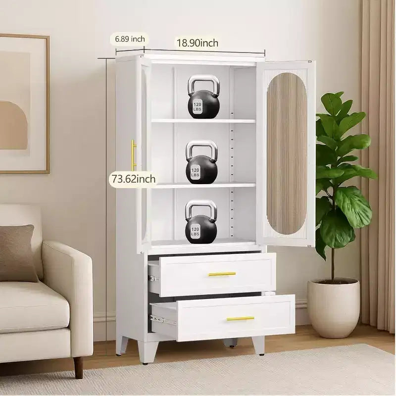 Meuble de rangement pour garde-manger avec tiroir, portes en verre, meuble de garde-manger en métal