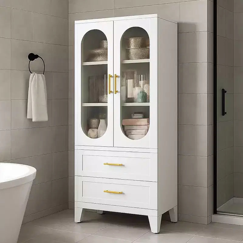Meuble de rangement pour garde-manger avec tiroir, portes en verre, meuble de garde-manger en métal