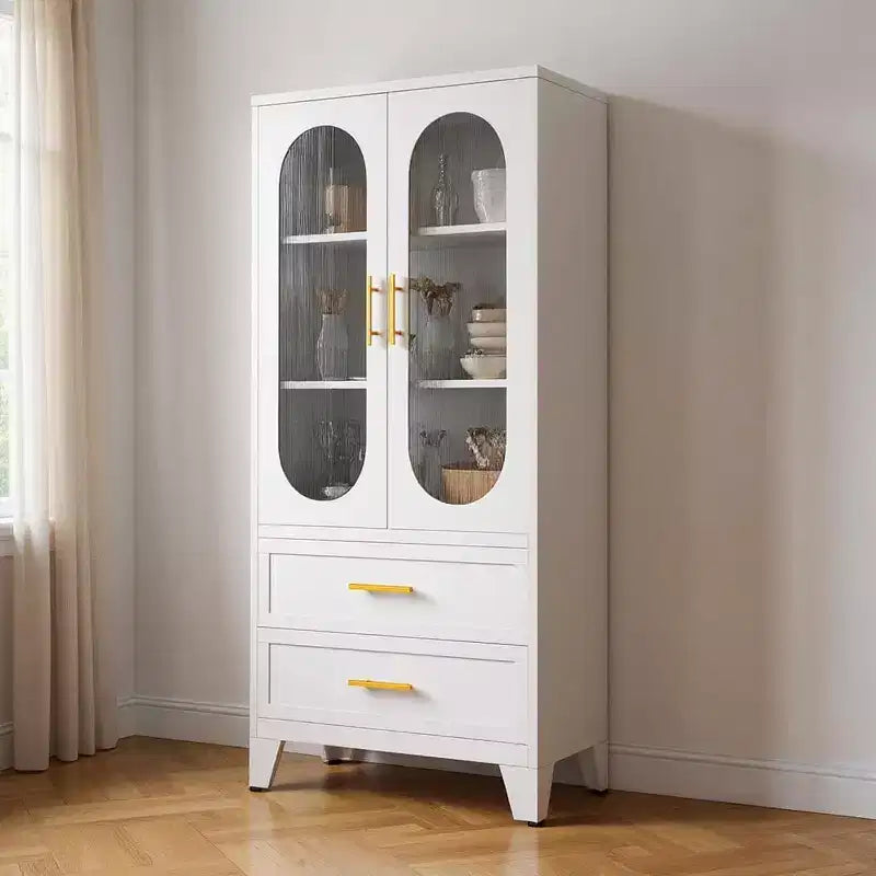 Meuble de rangement pour garde-manger avec tiroir, portes en verre, meuble de garde-manger en métal