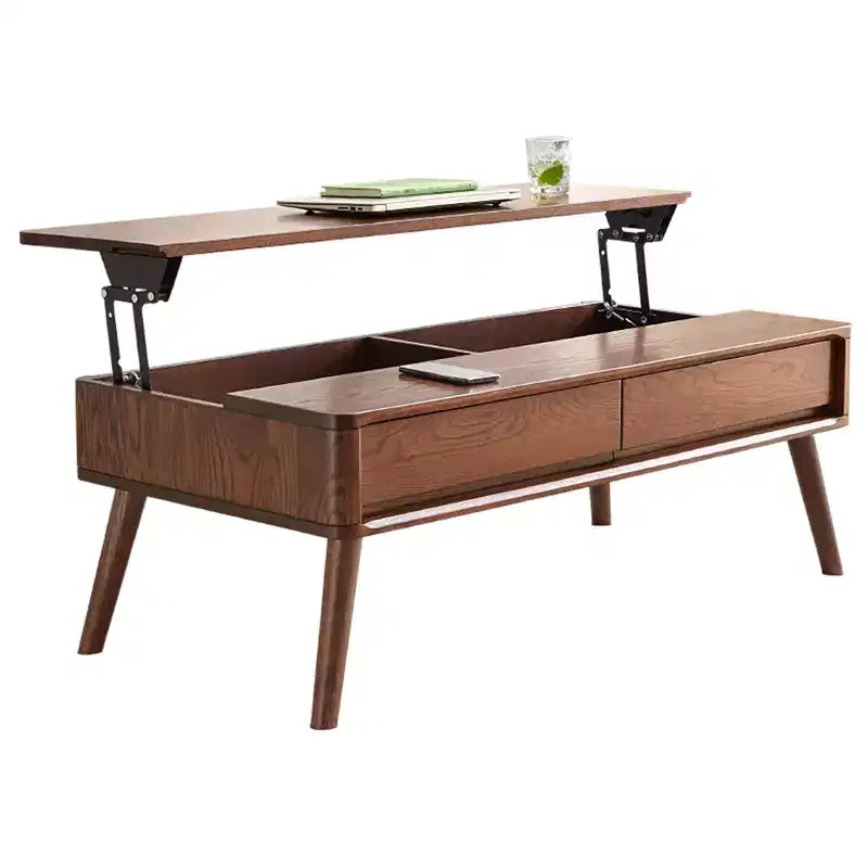 Table basse relevable, table centrale en chêne massif avec rangement caché