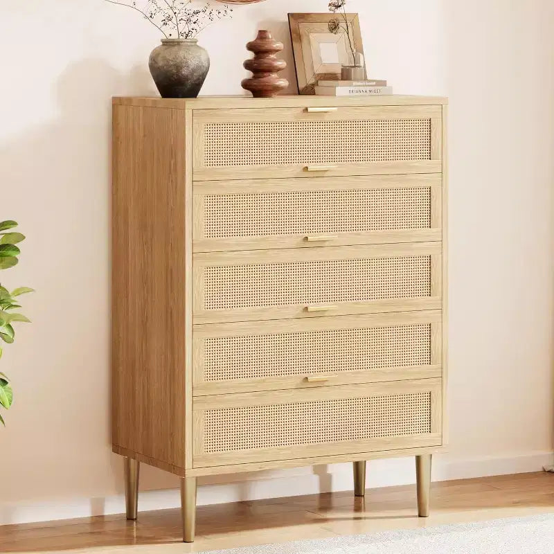 Commode 5 tiroirs en rotin Commode en bois élégante Commode en rotin