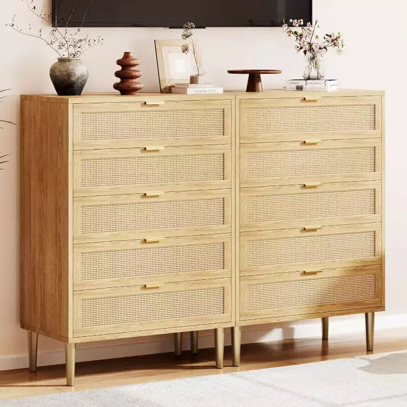 Commode 5 tiroirs en rotin Commode en bois élégante Commode en rotin