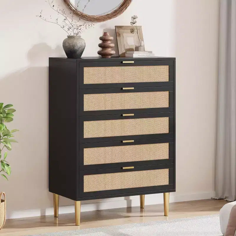 Commode 5 tiroirs en rotin Commode en bois élégante Commode en rotin