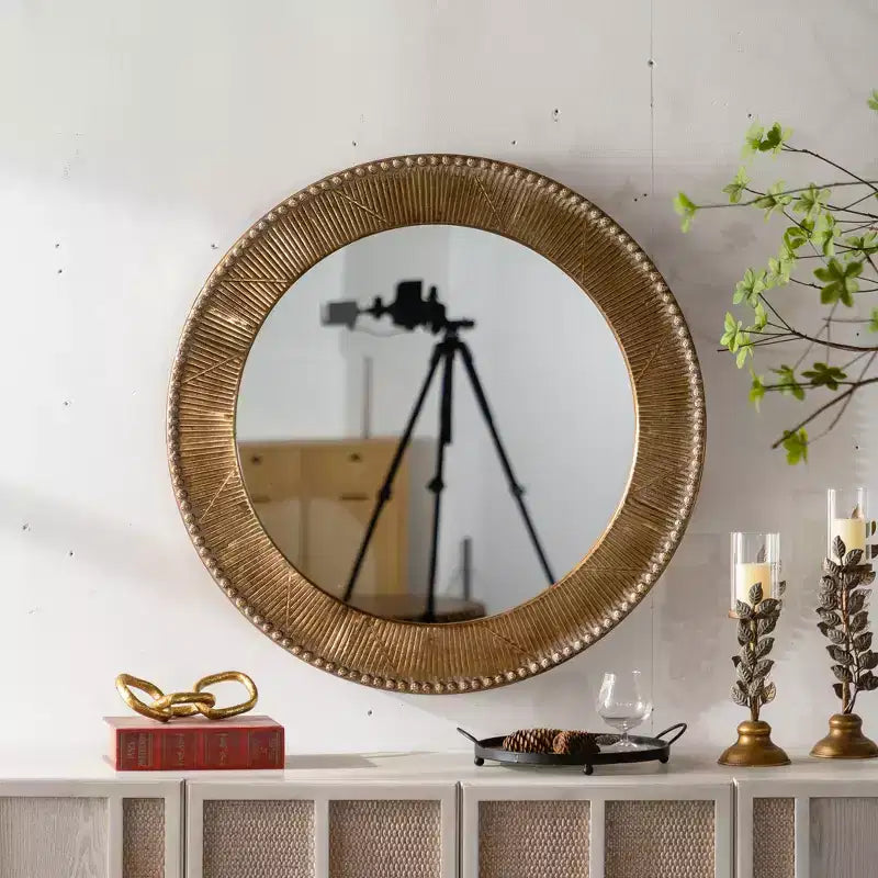 Miroir mural rond texturé martelé Miroir rustique