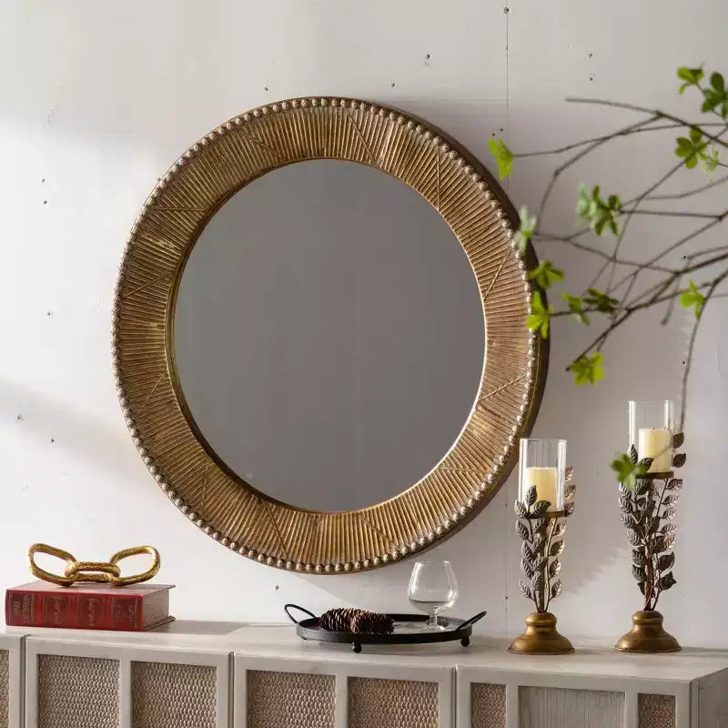 Miroir mural rond texturé martelé Miroir rustique