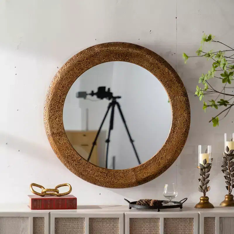 Miroir mural rond texturé martelé Miroir rustique