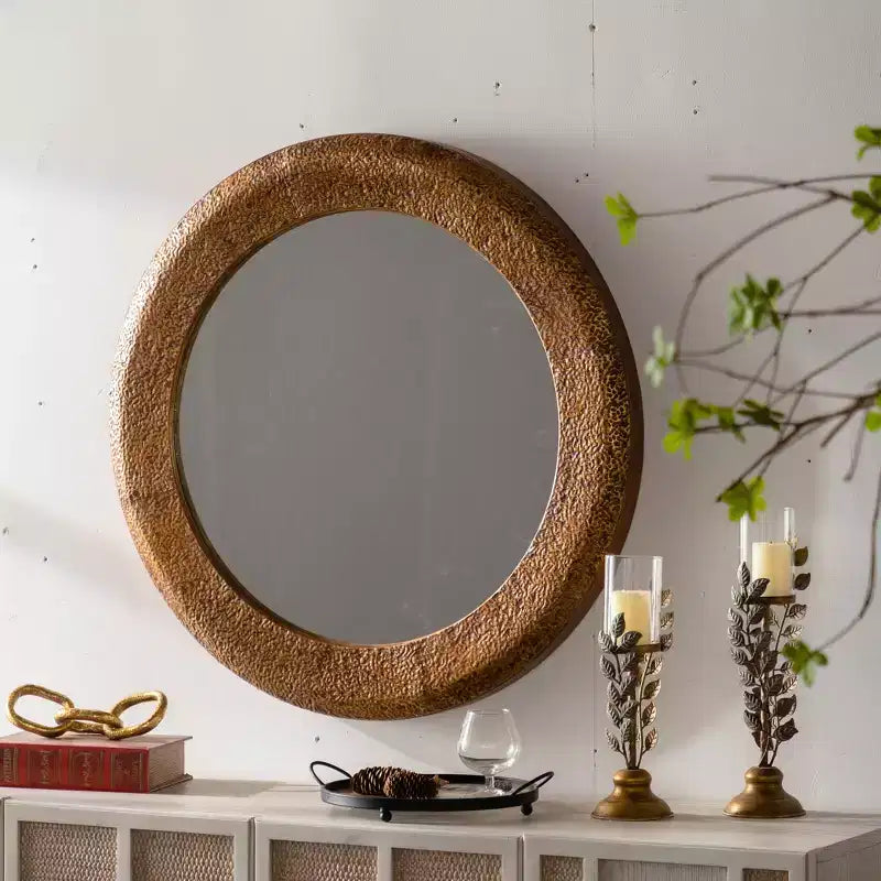 Miroir mural rond texturé martelé Miroir rustique