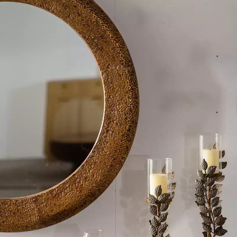 Miroir mural rond texturé martelé Miroir rustique