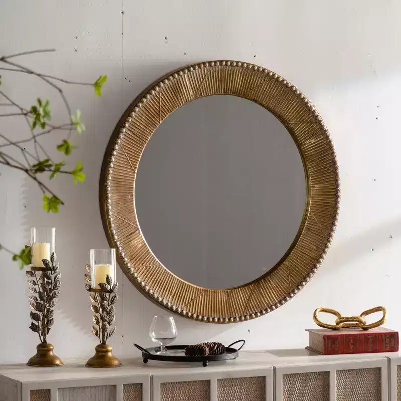 Miroir mural rond texturé martelé Miroir rustique