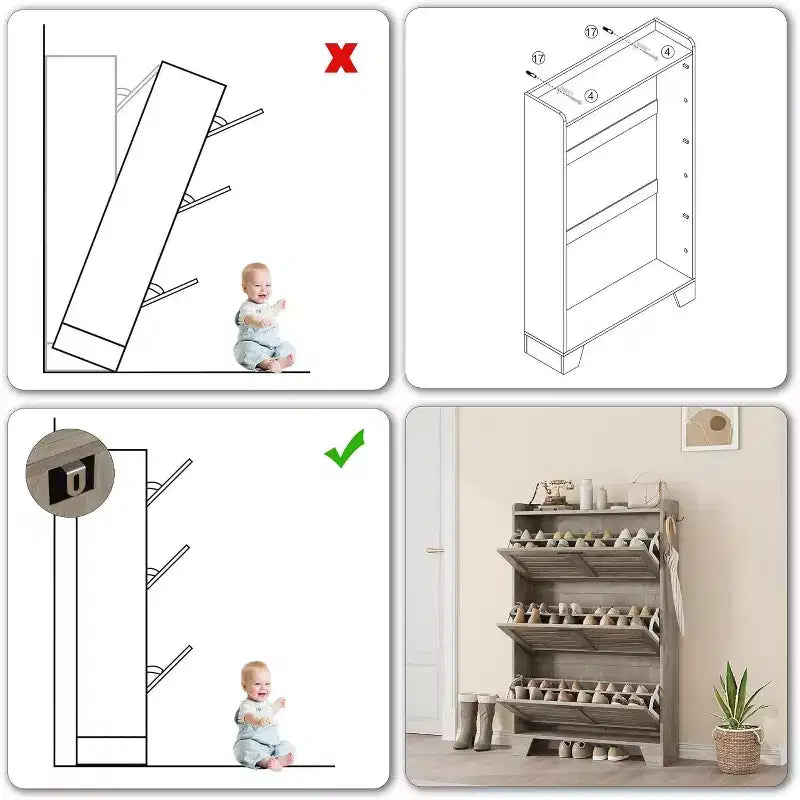 Meuble à Chaussures avec Tiroirs Basculants, Meuble de Rangement pour Chaussures sur Pied
