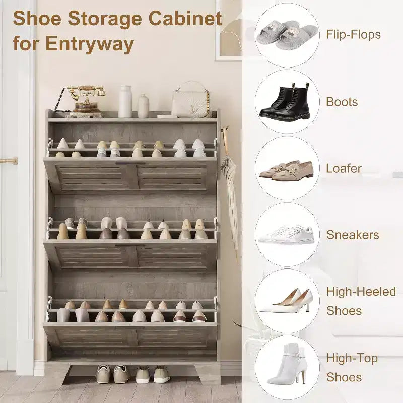 Meuble à Chaussures avec Tiroirs Basculants, Meuble de Rangement pour Chaussures sur Pied